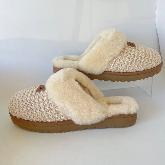 UGG Cozy Cream Knit Shearling Women Slippers UK10 US12 - Picture 3 of 9